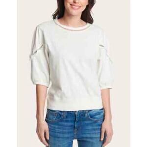 Women's Frye Egret Puff 2/3 Sleeve Crochet Accent 100% Cotton Knit Top White M